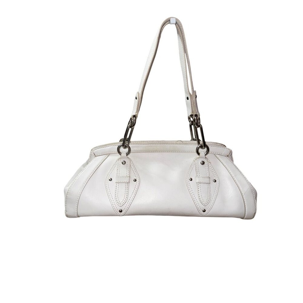 Cole Haan Trinity White‎ Leather Handbag With Silver Hardware Y2K Classic Rave